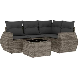 vidaXL Salon de jardin 5 pcs avec coussins gris résine tressée pas cher