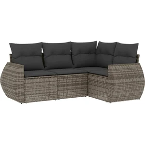 vidaXL Salon de jardin 4 pcs avec coussins gris résine tressée pas cher