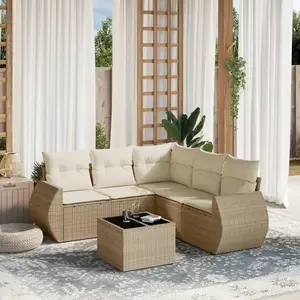 vidaXL Salon de jardin avec coussins 6 pcs beige résine tressée pas cher