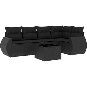 vidaXL Salon de jardin 6 pcs avec coussins noir résine tressée pas cher