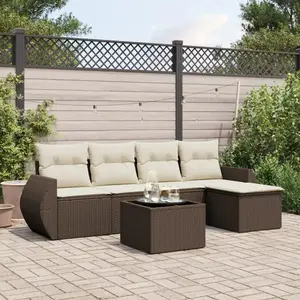 vidaXL - 6-delige - Loungeset - met - kussens - poly - rattan - bruin pas cher