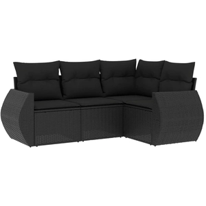 vidaXL Salon de jardin 4 pcs avec coussins noir résine tressée pas cher