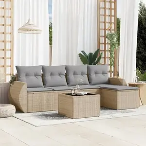 vidaXL Salon de jardin avec coussins 6 pcs beige résine tressée pas cher