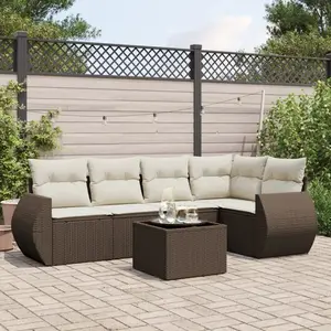 vidaXL - 6-delige - Loungeset - met - kussens - poly - rattan - bruin pas cher