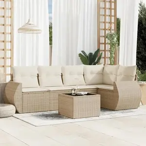 vidaXL Salon de jardin avec coussins 6 pcs beige résine tressée pas cher