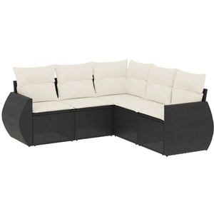 vidaXL Salon de jardin 5 pcs avec coussins noir résine tressée pas cher