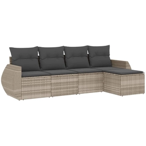vidaXL Salon de jardin 5 pcs avec coussins gris clair résine tressée pas cher