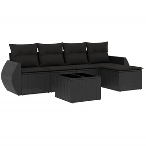 vidaXL Salon de jardin 6 pcs avec coussins noir résine tressée pas cher