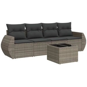 vidaXL Salon de jardin 4 pcs avec coussins gris résine tressée pas cher