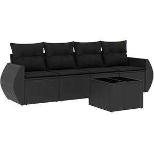 vidaXL Salon de jardin 5 pcs avec coussins noir résine tressée pas cher