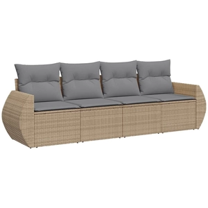 vidaXL Salon de jardin avec coussins 4 pcs beige résine tressée pas cher