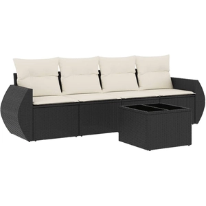 vidaXL Salon de jardin 5 pcs avec coussins noir résine tressée pas cher