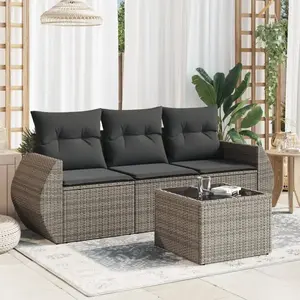 vidaXL Salon de jardin 4 pcs avec coussins gris résine tressée pas cher