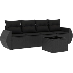 vidaXL Salon de jardin 4 pcs avec coussins noir résine tressée pas cher