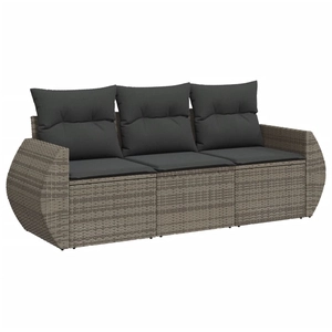 vidaXL Salon de jardin avec coussins 3 pcs gris résine tressée pas cher