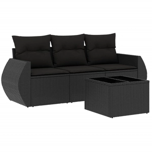 vidaXL Salon de jardin 4 pcs avec coussins noir résine tressée pas cher