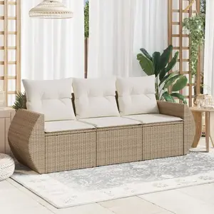 vidaXL Salon de jardin avec coussins 3 pcs beige résine tressée pas cher