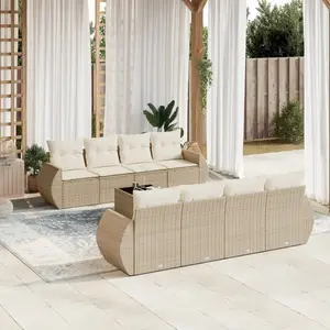 vidaXL Salon de jardin avec coussins 9 pcs beige résine tressée pas cher