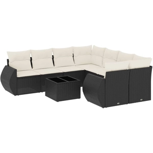 vidaXL Salon de jardin 9 pcs avec coussins noir résine tressée pas cher