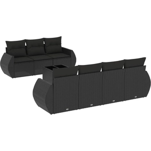 vidaXL Salon de jardin 8 pcs avec coussins noir résine tressée pas cher