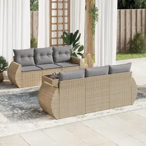 vidaXL Salon de jardin avec coussins 7 pcs beige résine tressée pas cher