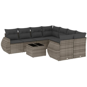 vidaXL Salon de jardin 9 pcs avec coussins gris résine tressée pas cher