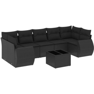 vidaXL Salon de jardin 8 pcs avec coussins noir résine tressée pas cher