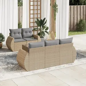 vidaXL Salon de jardin avec coussins 6 pcs beige résine tressée pas cher