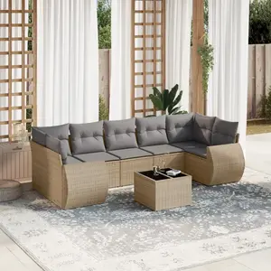 vidaXL Salon de jardin avec coussins 8 pcs beige résine tressée pas cher