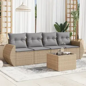 vidaXL Salon de jardin avec coussins 5 pcs beige résine tressée pas cher