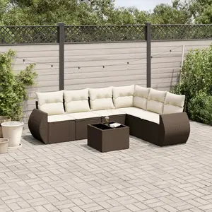 vidaXL - 7-delige - Loungeset - met - kussens - poly - rattan - bruin pas cher