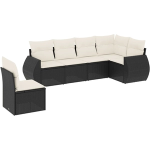 vidaXL Salon de jardin 6 pcs avec coussins noir résine tressée pas cher