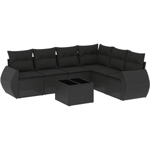 vidaXL Salon de jardin 7 pcs avec coussins noir résine tressée pas cher