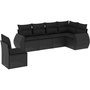 vidaXL Salon de jardin 7 pcs avec coussins noir résine tressée pas cher