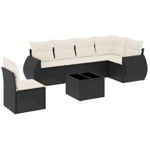 vidaXL Salon de jardin 7 pcs avec coussins noir résine tressée pas cher