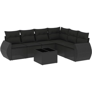 vidaXL Salon de jardin 6 pcs avec coussins noir résine tressée pas cher
