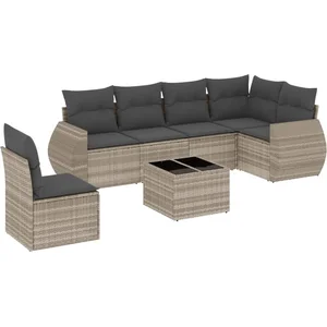 vidaXL Salon de jardin avec coussins 7 pcs gris clair résine tressée pas cher