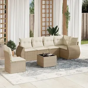 vidaXL Salon de jardin avec coussins 7 pcs beige résine tressée pas cher