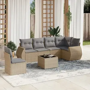 vidaXL Salon de jardin avec coussins 7 pcs beige résine tressée pas cher