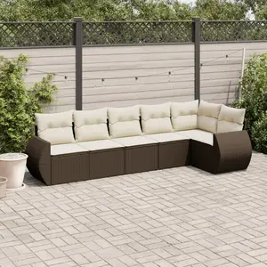 vidaXL - 6-delige - Loungeset - met - kussens - poly - rattan - bruin pas cher