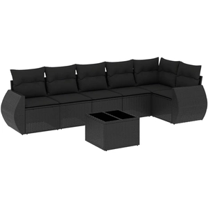 vidaXL Salon de jardin 7 pcs avec coussins noir résine tressée pas cher