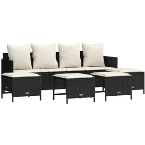 vidaXL Salon de jardin 5 pcs avec coussins noir résine tressée pas cher