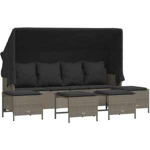 vidaXL Salon de jardin 5 pcs avec coussins gris clair résine tressée pas cher