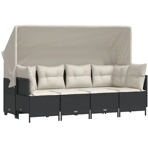 vidaXL Salon de jardin 5 pcs avec coussins noir résine tressée pas cher