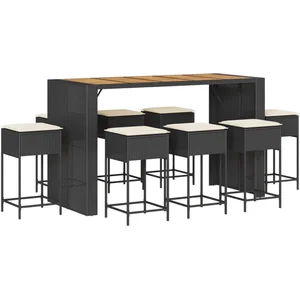 vidaXL Ensemble de bar de jardin 9 pcs avec coussins noir poly rotin pas cher