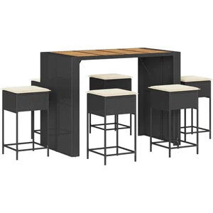 vidaXL Ensemble de bar de jardin 7 pcs avec coussins noir poly rotin pas cher