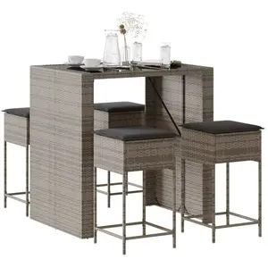 vidaXL Ensemble de bar de jardin 5 pcs avec coussins gris poly rotin pas cher