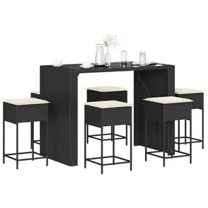 vidaXL Ensemble de bar de jardin 7 pcs avec coussins noir poly rotin pas cher