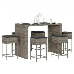 vidaXL Ensemble de bar de jardin 7 pcs avec coussins gris poly rotin pas cher