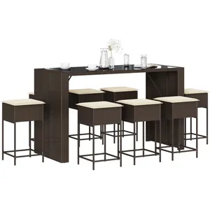 vidaXL Ensemble de bar de jardin 9 pcs avec coussins marron poly rotin pas cher